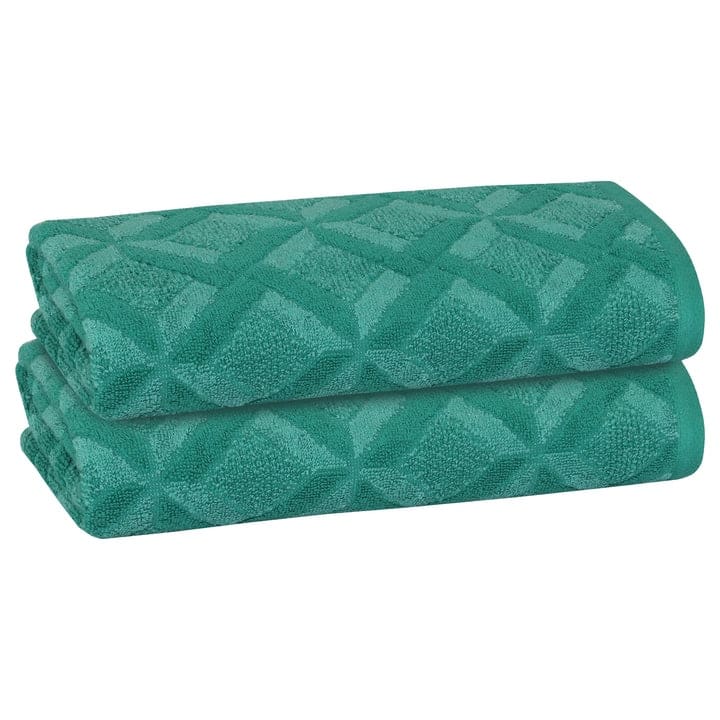 PREMIUS 2-Pack Geo 100% Cotton Yarn Dyed Hand Towel, 16x28 Inches - 16x28 Inches - Green