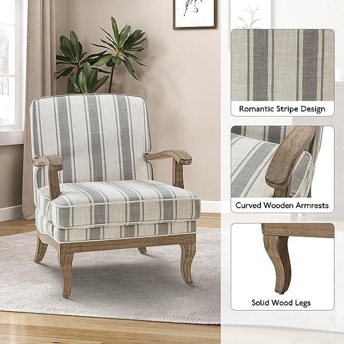 Rinaldo Farmhouse Polyester Armchair with Solid Wood Legs by HULALA HOME
