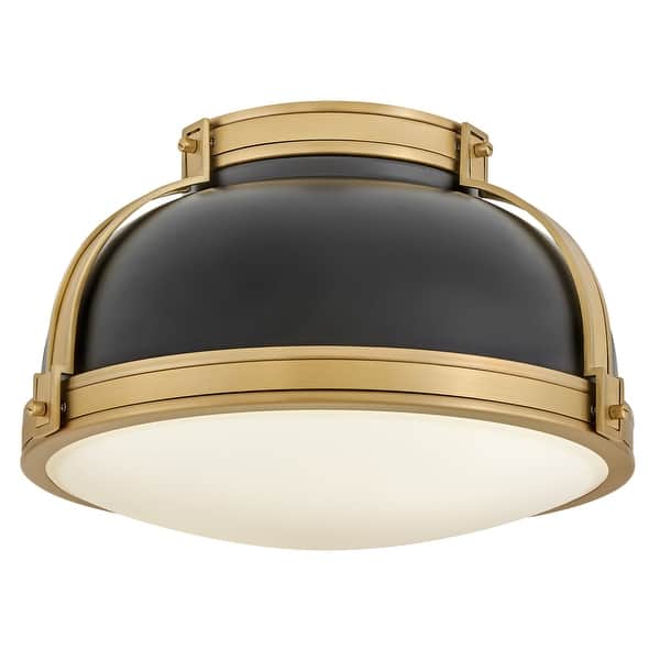 slide 2 of 11, Hinkley Lighting 46351 Barton 2 Light 15" Wide Flush Mount Ceiling Black / Lacquered Brass