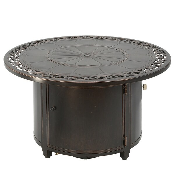 42" Round Propane Fire Pit Table with Filigree Top Border. Opens flyout.