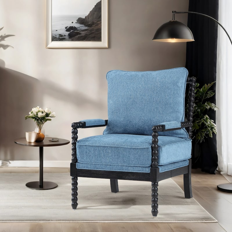 Spindle Chair with Gourd-Shaped Wood Frame - Single - Rustic Black-Blue