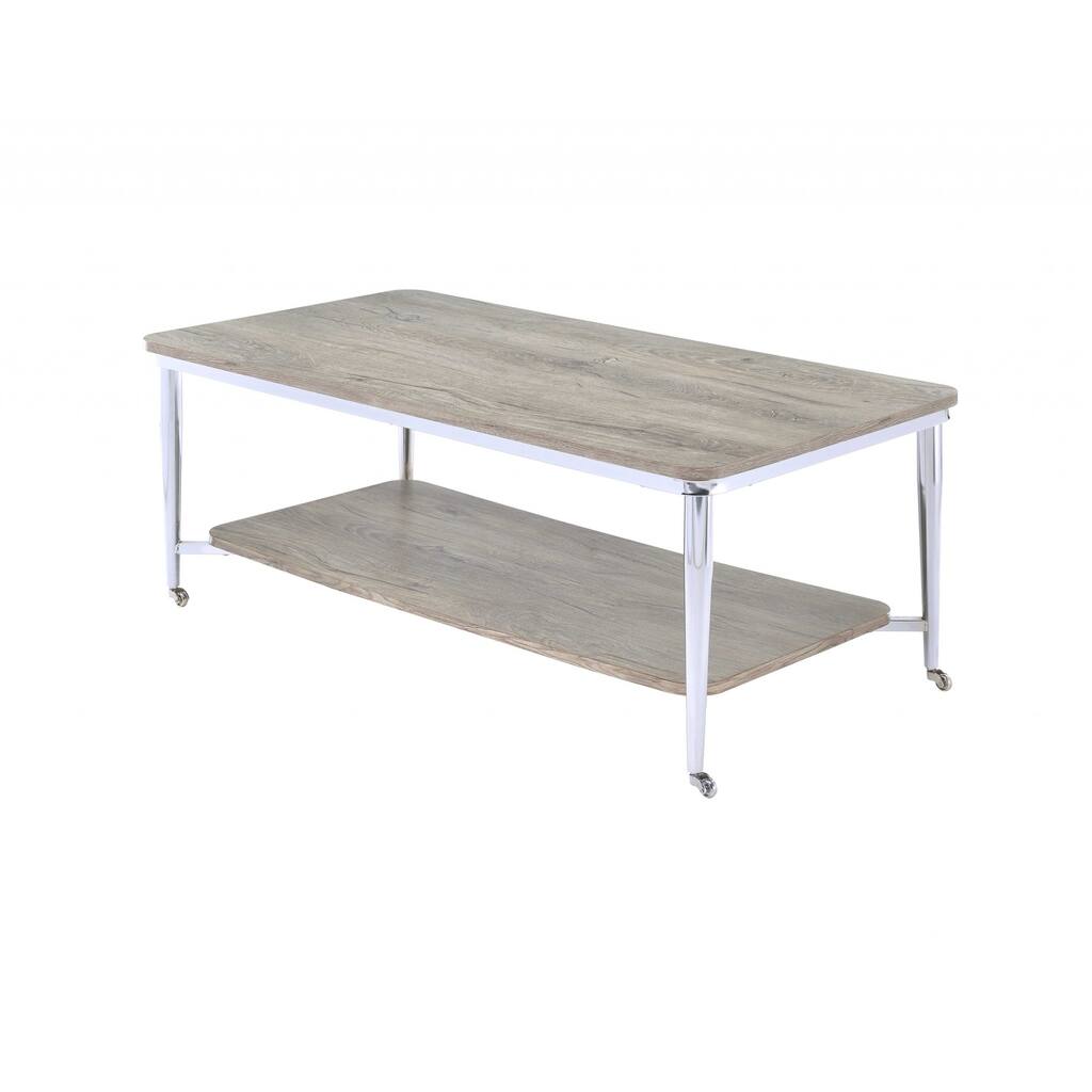 48' X 24' X 19' Gray Oak And Chrome Metal Tube Coffee Table - 48' X 24' X 19'