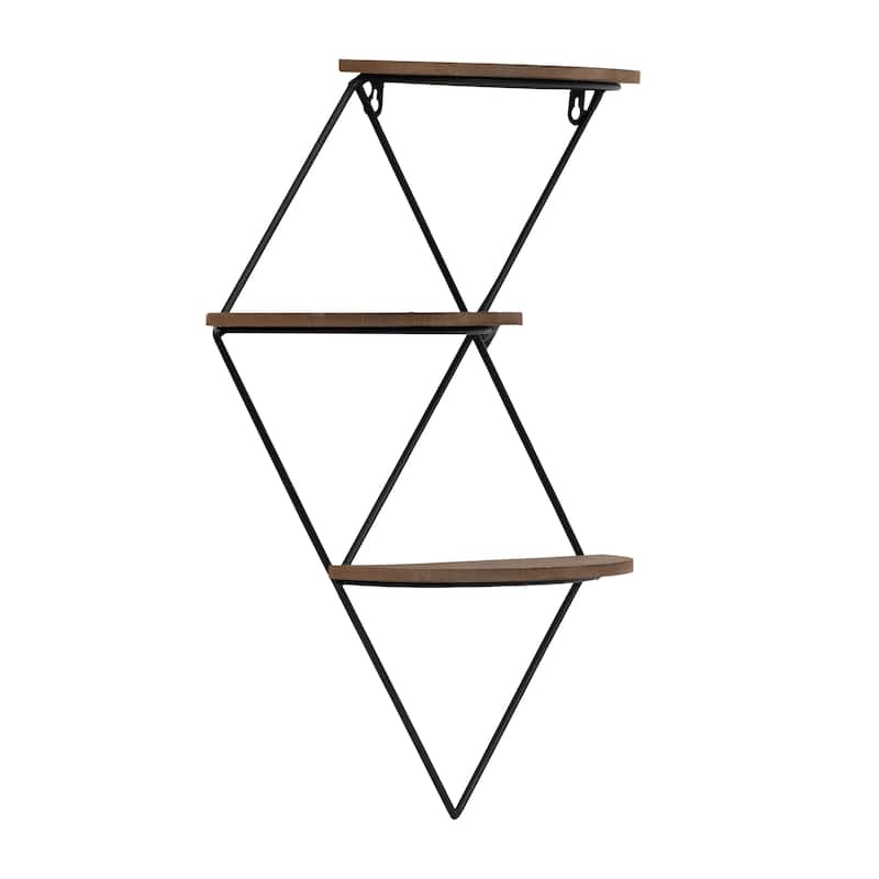 Metal Wood 3-tier Diamond Wall Shelf - Brown, 21" - 21.0"