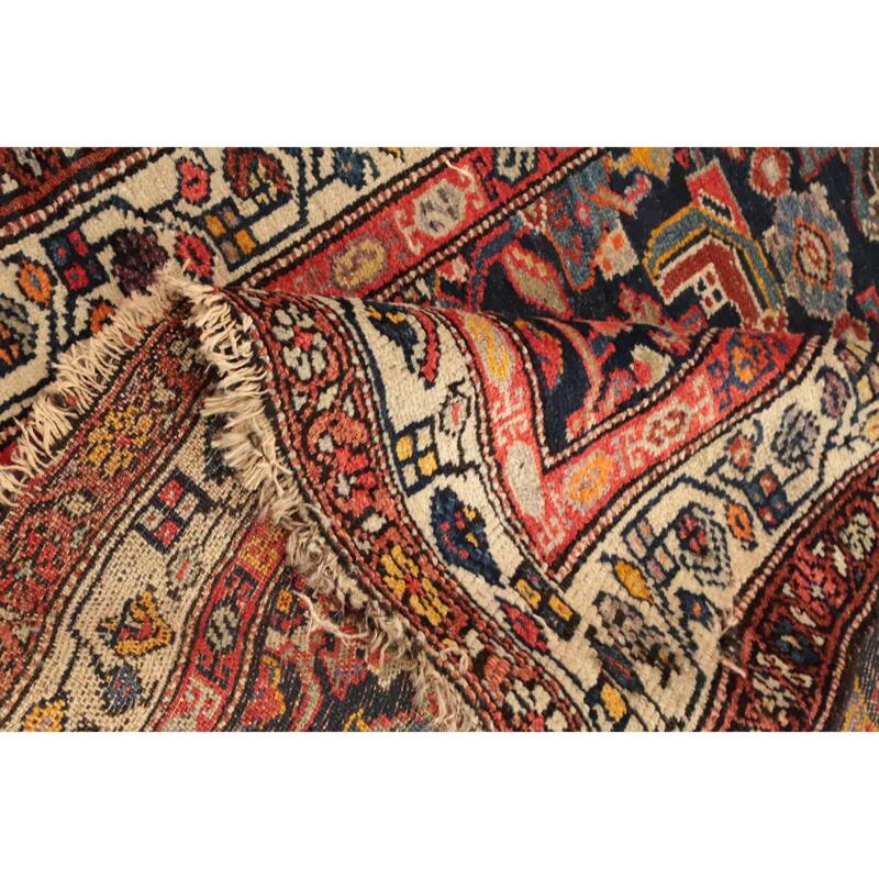 Hand Knotted Oriental 100% Wool Carpet Traditional Floral Navy Blue & Blues Bakhtiari Area Rug - 8' 1'' X 3' 6''