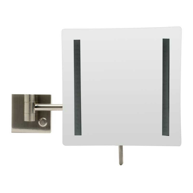 ALFI brand Brushed Nickel Wall Mount Square 8" 5x Magnifying Cosmetic Mirror with Light - Grey