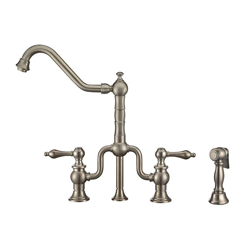 Bridge Faucet with Swivel Spout with Solid Metal Side Spray