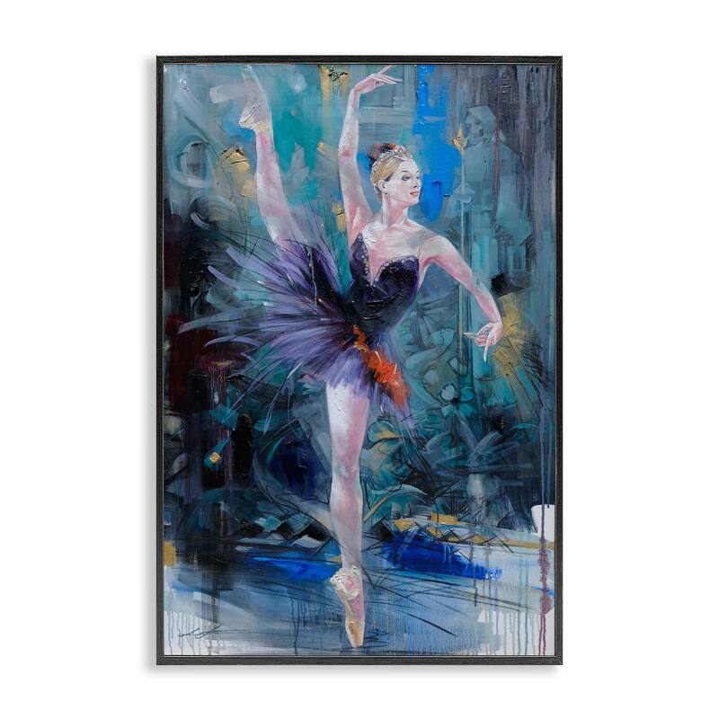 Stupell Vivid Ballet Dancer on Blue Framed Giclee Art Design By Lucille Lee - 12 x 18 - Black