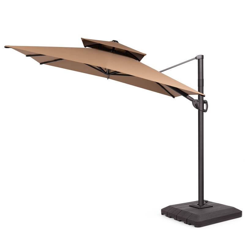 Pellebant 9 x 11 ft Outdoor Patio Cantilever-Offset Umbrella with Weight Base Double Top - Tan