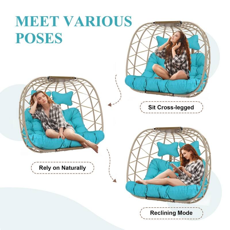 Oversized Outdoor Double Egg Hanging Chair with Cushions, 700 lbs Capacity Swing Chair for Indoor or Patio