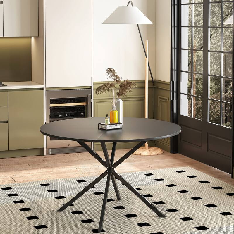 47.24" Modern Round Dining Table with 2 Removable Top and Metal Base