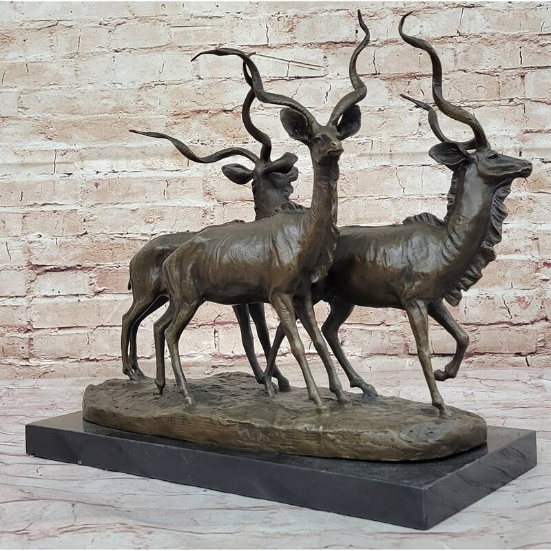 Kudu Antelope Family Gazelle African Deer Bronze Sculpture Figurine Statue