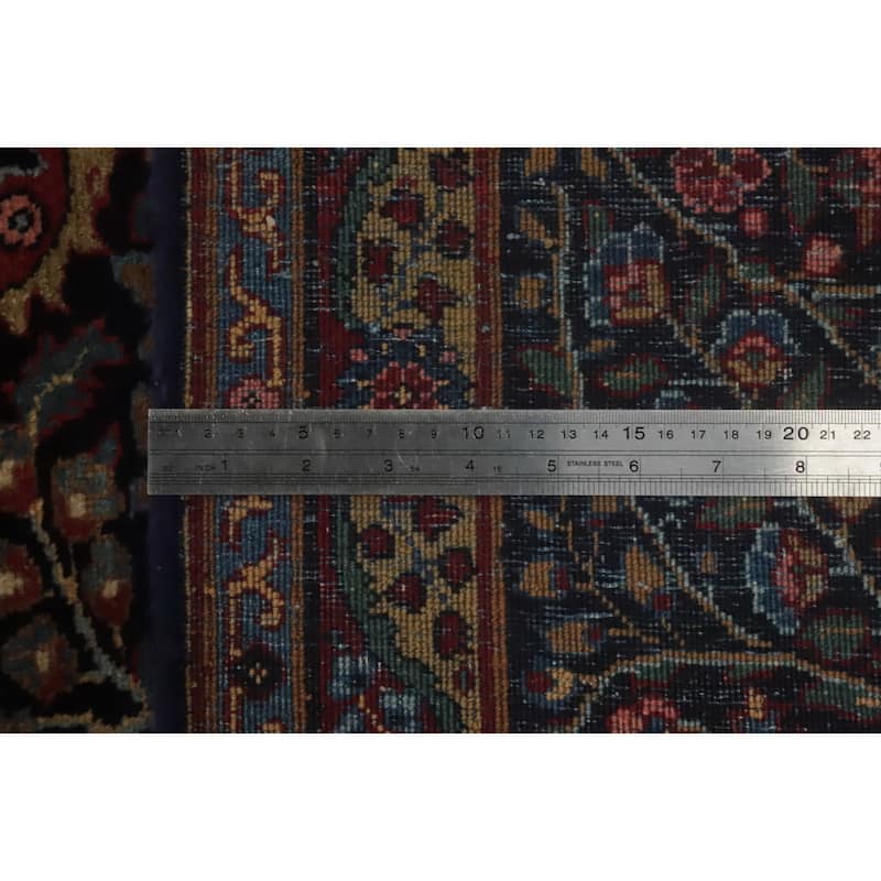 Hand Knotted Oriental 100% Wool Carpet Traditional Floral Navy Blue & Blues Tabriz Area Rug - 11' 7'' X 7' 9''