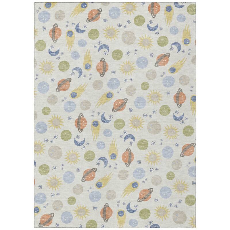 Machine Washable Indoor/ Outdoor Planets Comets Chantille Rug