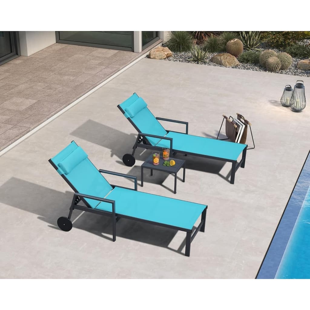 PURPLE LEAF Lounge Chair Set for Outside Aluminum Patio Recliner with Side Table and Pillow Beach Sunbathing Tanning Chairs