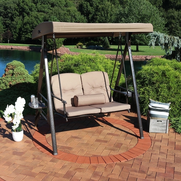Sunnydaze decor sunnydaze deluxe steel hotsell frame canopy swing with side tables