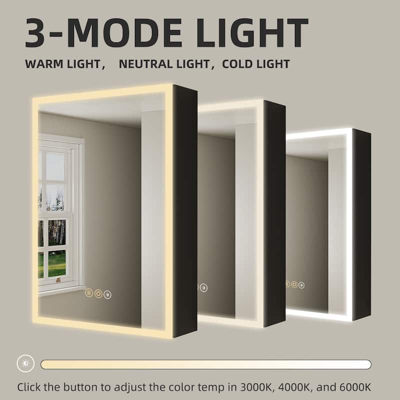 16 in. W x 24 in. H Rectangular Aluminum LED Dimmable Medicine Cabinet with Mirror, Right hinge - 16*24 Right hinge