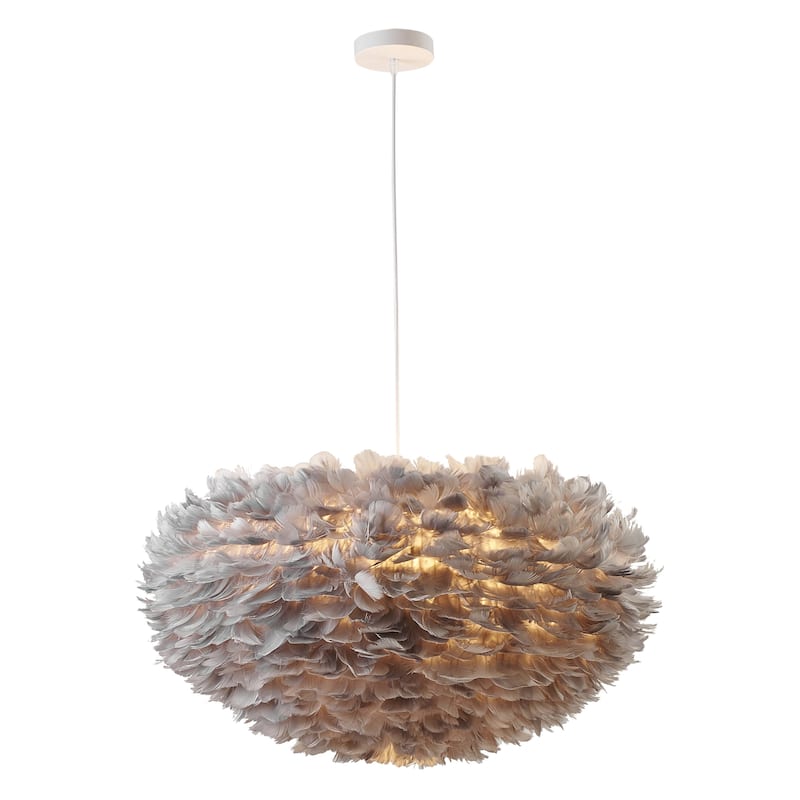 1 Light White Iron Chandelier With Grey Goose Feathers