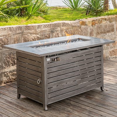 COSIEST Outdoor Fire Table Hand Painted Faux Grey Birch, 40000 BTU