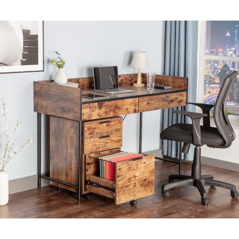 JJS 3 Drawer Rolling Wood File Cabinet with Locking Wheels for A4 or Letter Size