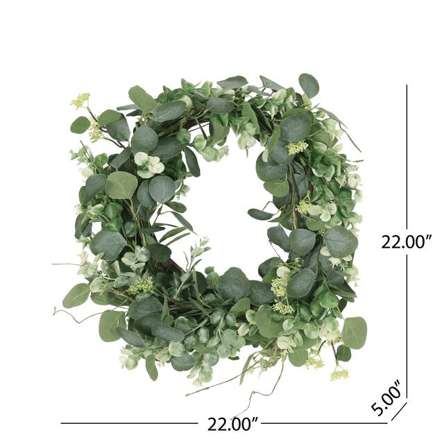Hazlett 22" Floral Eucalyptus Artificial Wreath by Christopher Knight Home