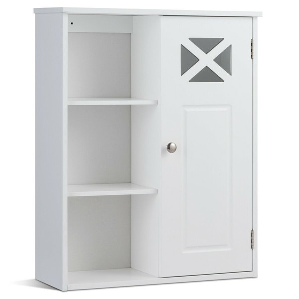 Costway Wall-Mounted Cabinet Bathroom Storage 2-Tier Shelf Multipurpose Organizer White