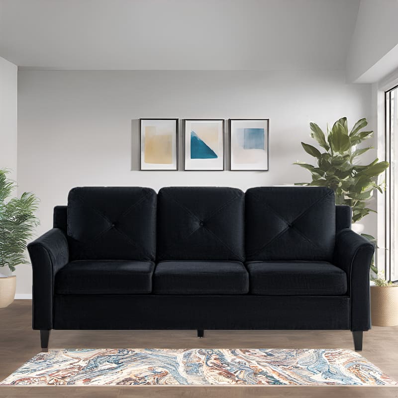 Stylish Sofa Combo: Chesterfield Sofa with Rolled Arms and Button Tufted Flared Arms Microfiber Couch for Small Spaces