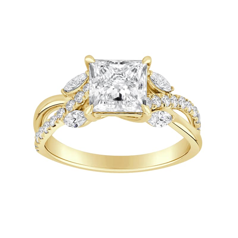 Auriya 14k Gold 5 3/5ctw Princess Lab grown Twisted-Shank Diamond Engagement Ring (E-F VS) - Yellow - 6