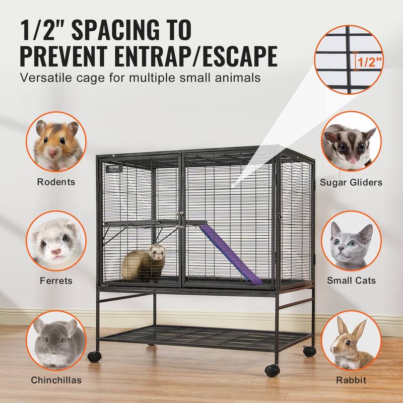 Rolling Metal Ferret Cage Small Animal Cage for Pet Rats, Hamster, Guinea Pig, Chinchilla, Squirrel, Hedgehogs, Bunny