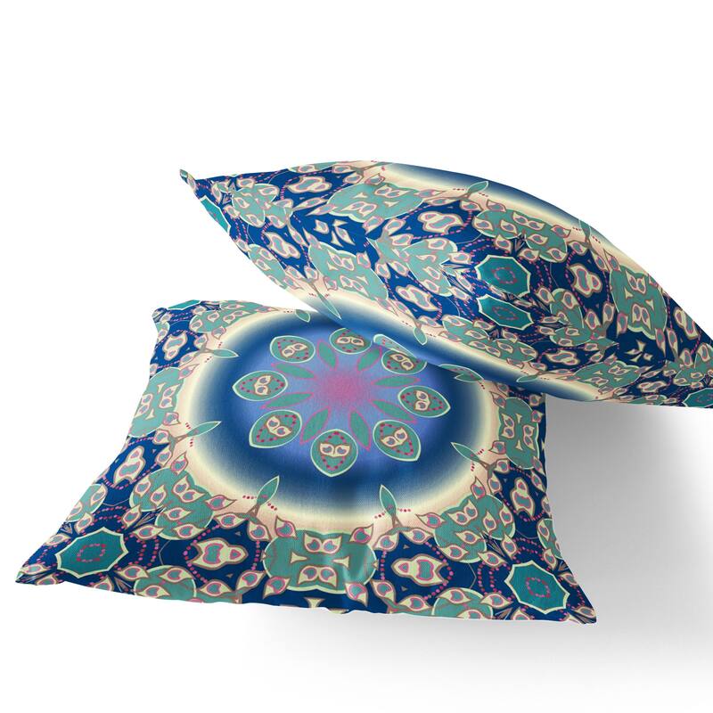 HomeRoots Set of Two 16" X 16" Blue and Green Blown Seam Floral Indoor Outdoor Throw Pillow - 16.00' X '16.00' X '5.00