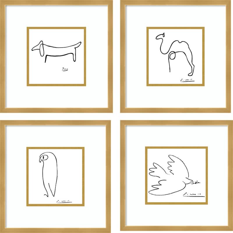 Picasso Animal Drawings - set of 4 Framed Art Print - 33 x 33" - Gold
