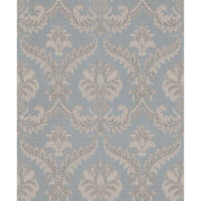 Galerie Wallcoverings Italian Classics 4 Collection Embossed Traditional Damask Vinyl on Non-woven Matte Wallpaper Roll - 33 feet x 21 inches - Light Blue