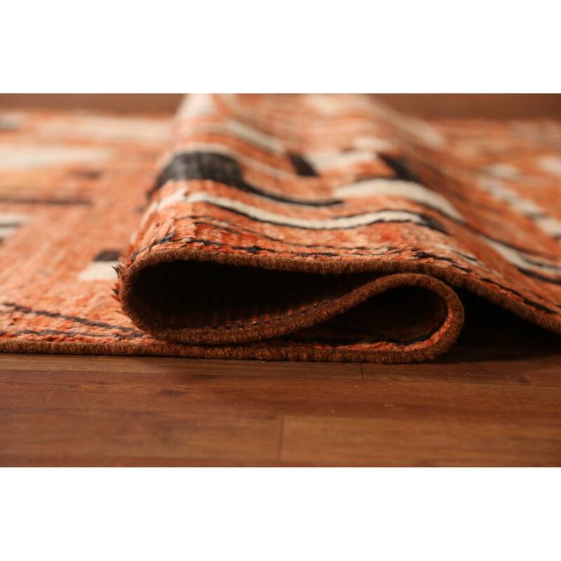 Geometric Moroccan Oriental Rug Hand-Knotted Orange Wool Carpet - 5'7" x 7'9"
