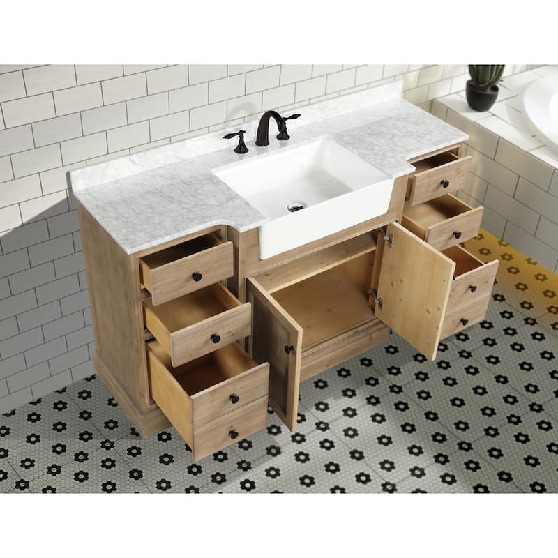Ari Bath, Kelly 60" Bathroom Vanity, Weathered Fir, Italian Carrara Marble - 60