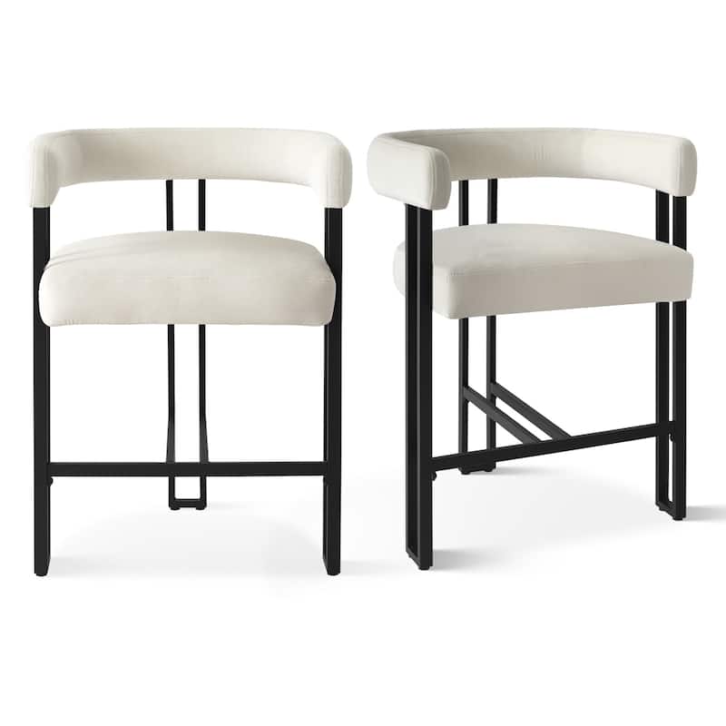 24" Seat Height Upholstered Velvet Solid back Counter Stool (Set os 2)