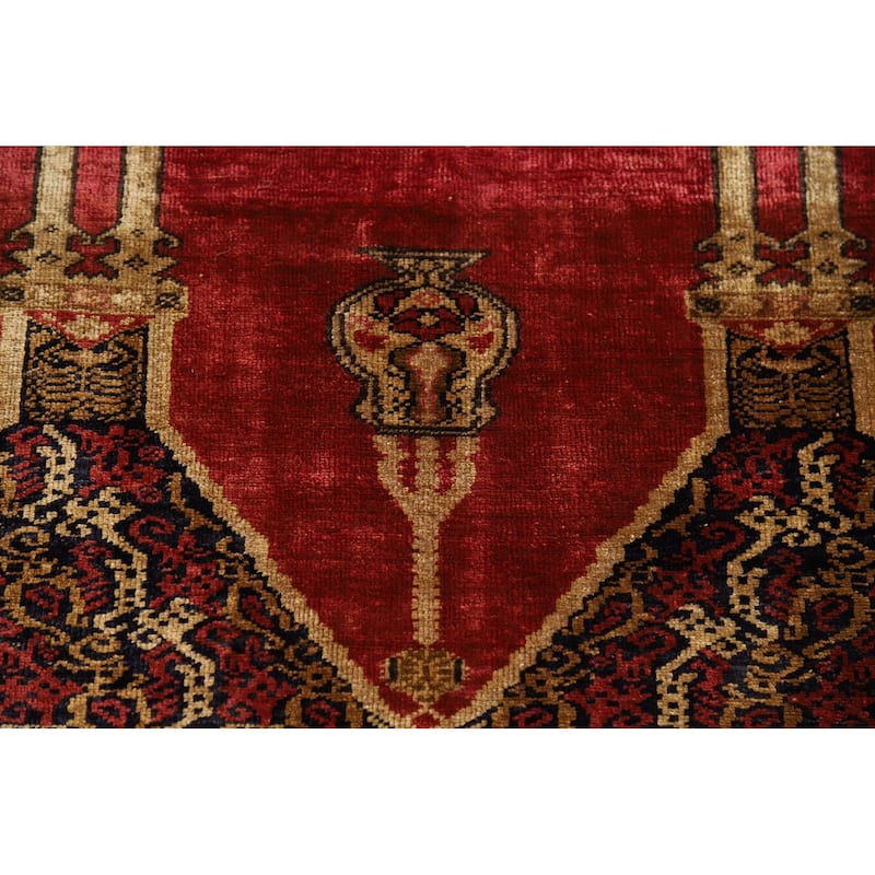 100% Silk Anatolian Turkey Foyer Rug Hand-Knotted Wool Carpet - 4'1" x 5'8"