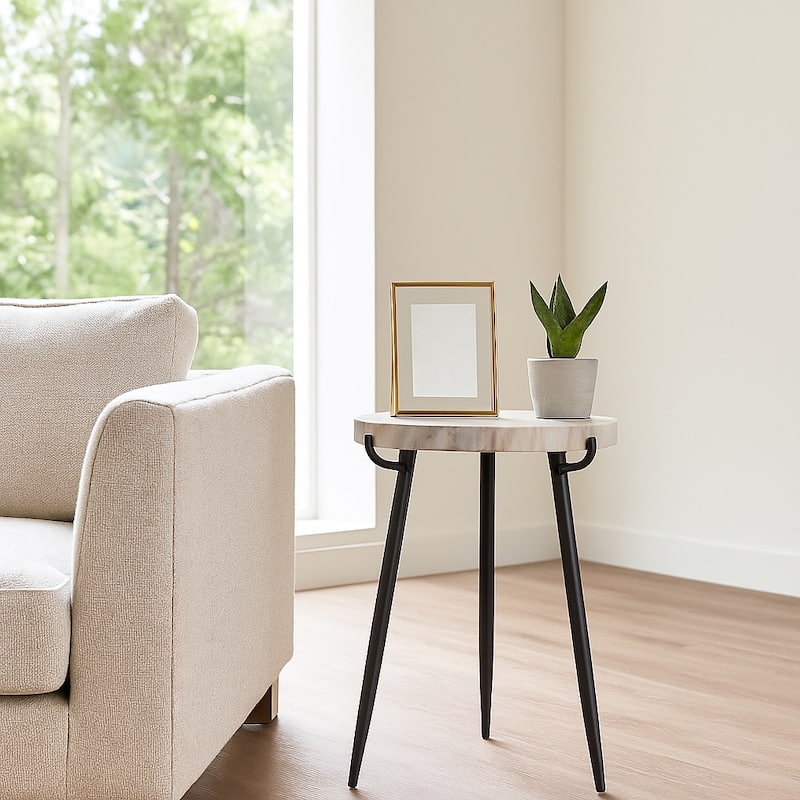 Marble Metal Side Table Modern Sleek Narrow Slender Legs - 21" White - 21.0"