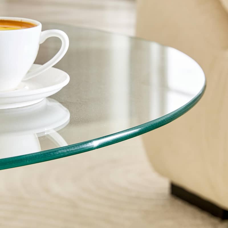 Roomfitters 27.5-Inch Round Tempered Glass Coffee Table, Metal Base, Circular Center Table, Modern Minimalist