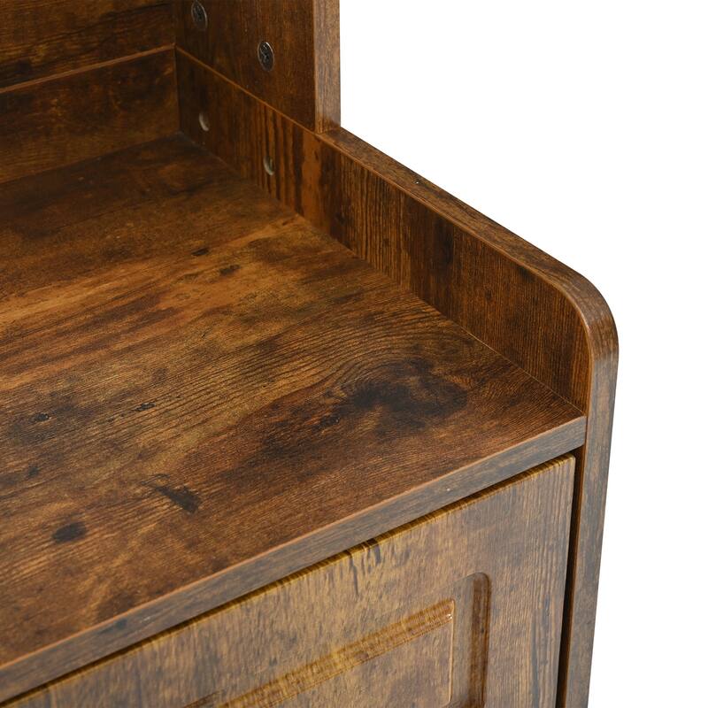 4 Door Shoe Cabinet with Coat Rack, Multi-Functional Shoe Rack with 3 Drawers, 8 Shelves, Entryway Wood Storage Console