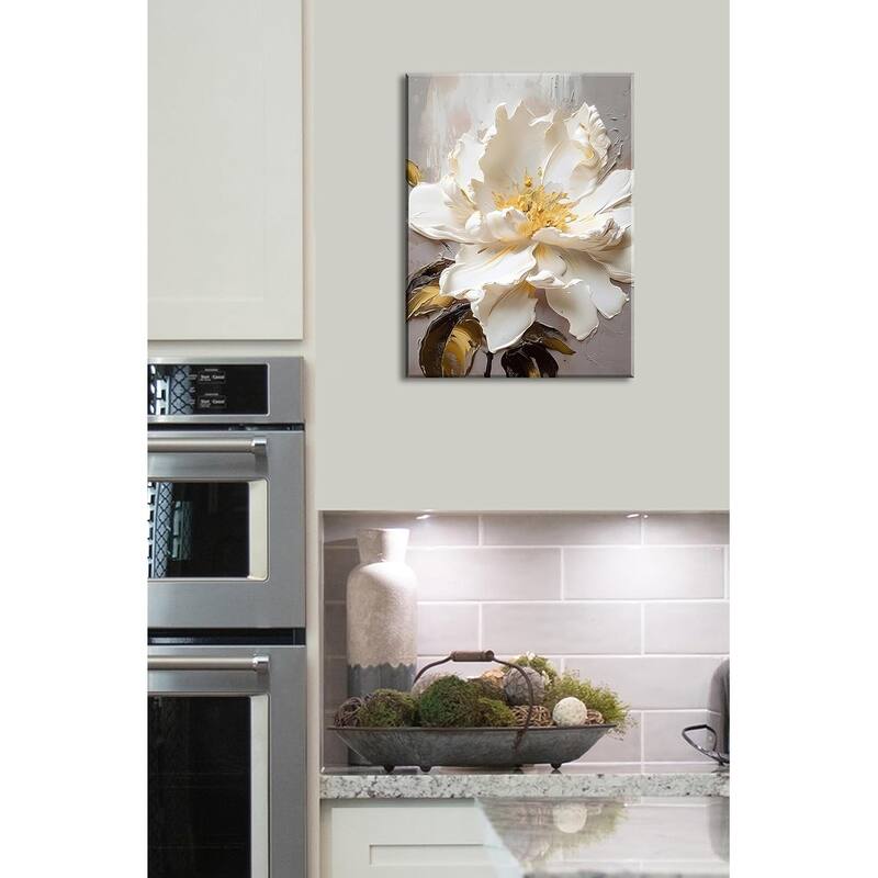 White Elegant Floral Canvas Art Prints Modern