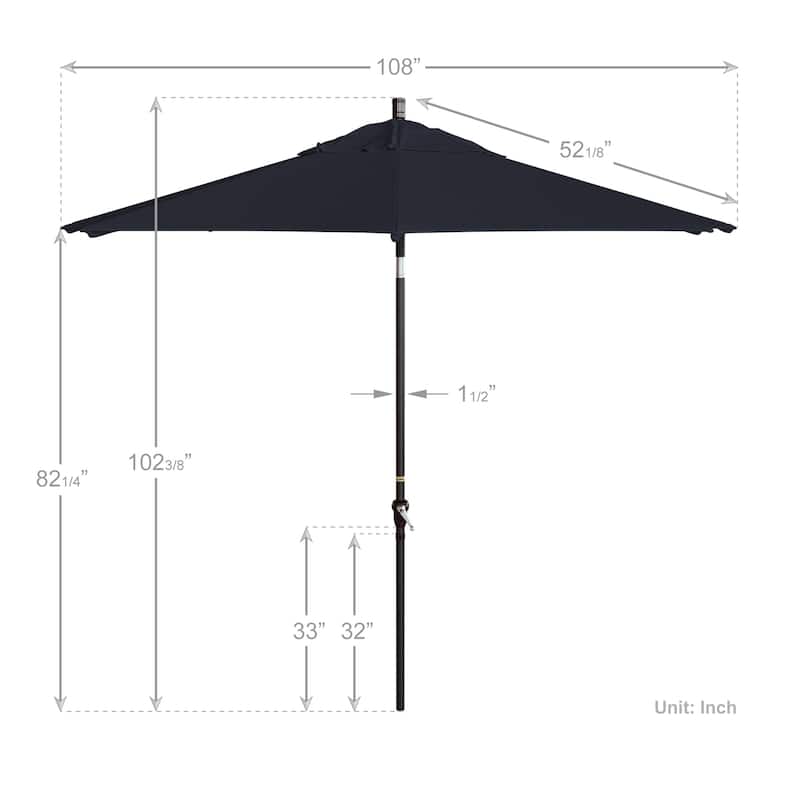 California Umbrella 9' Sunset Series Patio Umbrella Bronze Aluminum Frame and Ribs, Crank Lift Auto Tilt, Sunbrella Cilantro
