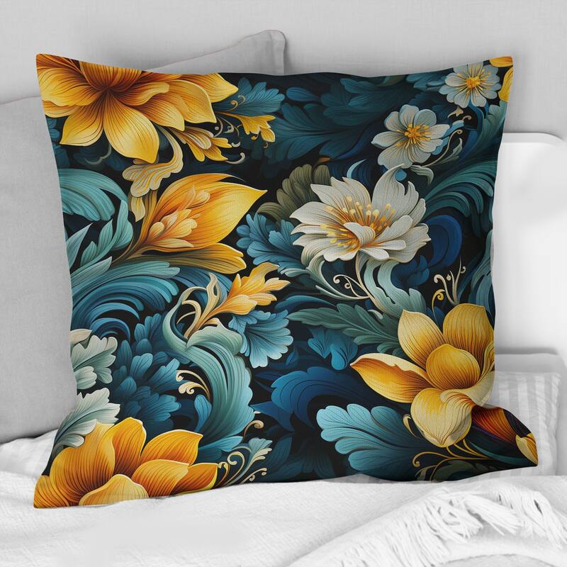 Designart "Multicolor Tropical Fusion Floral Pattern" Floral Printed Throw Pillow - 18 x 18