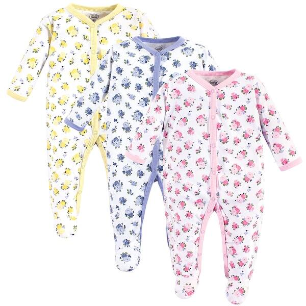 slide 1 of 1, Luvable Friends Baby Girl Cotton Snap Sleep and Play 3pk, Floral 0-3 Months - Floral