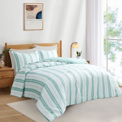 Year-Round Printed Stripe Microfiber Comforter Set