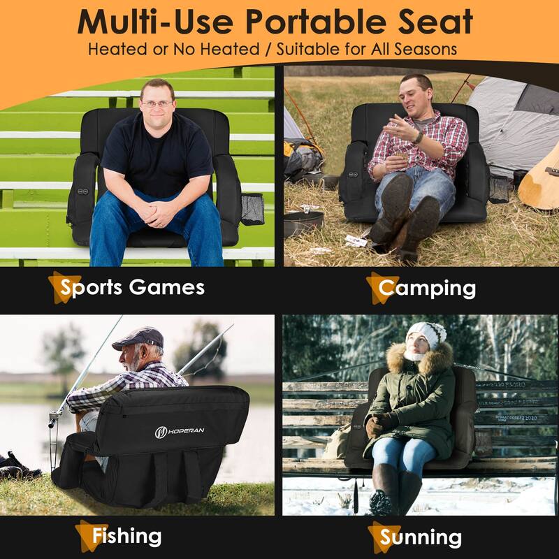 21 Inch 2 Pack Black Heated Stadium Seats for Bleachers with 20000mAh Power Bank Included Stadium Seating