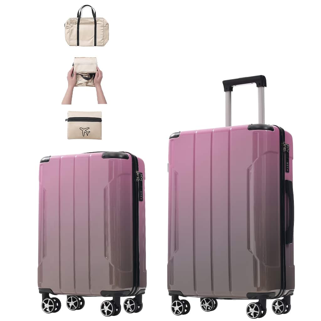 3-Piece, Modern Luggage Sets with Spinner Wheels, Built-in TSA Lock, Foldable Duffel Bag, for Boarding Travel, Pink