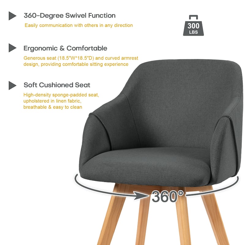 Upholstered Swivel Dining Chairs Set of 2 with Solid Wood Legs - 33.1" H x 21.5" W x 22.5" D