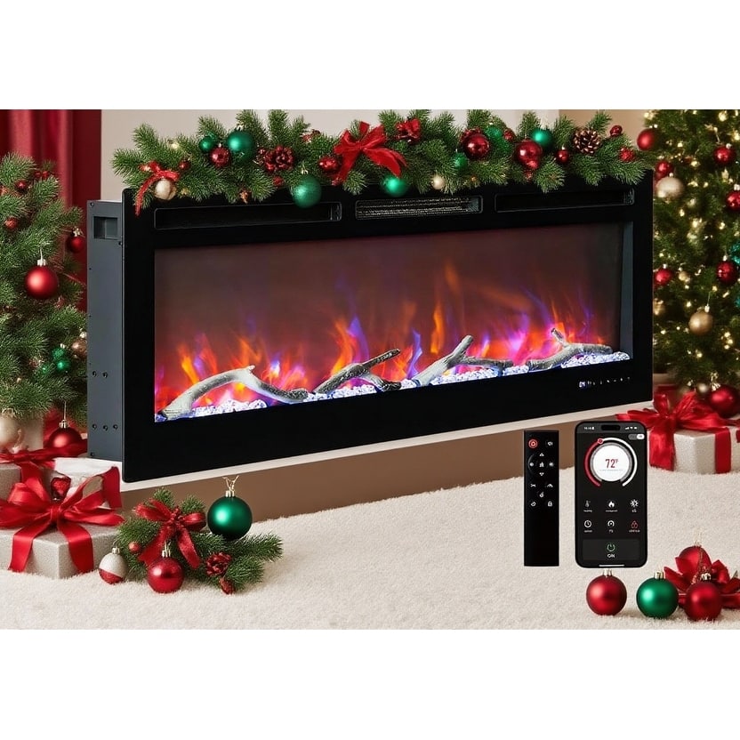 Recessed or Wall Mounted Electric Fireplace, WiFi & Alexa, Led Touch Screen