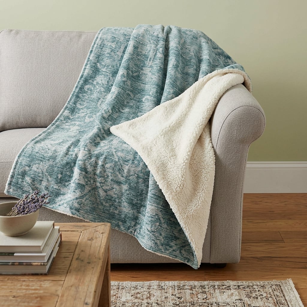 HomeRoots 50" X 70" Blue And Ivory Damask Plush Throw Blanket