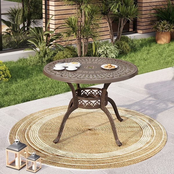 bronze cast aluminum patio table with umbrella hole 39