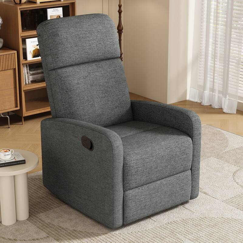 Manual Upholstered Recliner Chair, Modern Recliner Adjustable Single Sofa Chair, High Back Lounge Chairs for Living Room - Charcoal